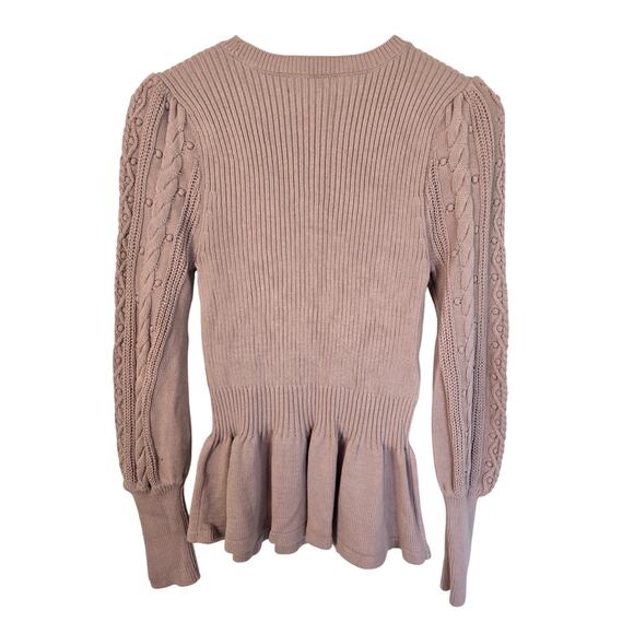 Rachel Parcell Dusty Pink Cable Knit Peplum Sweater Sz M Long Sleeve Feminine - Picture 2 of 4